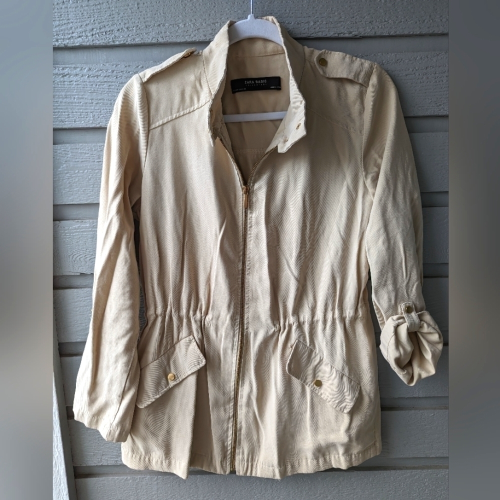 ZARA BASIC Khaki Waist Cinching Lightweight Jacket Size Small